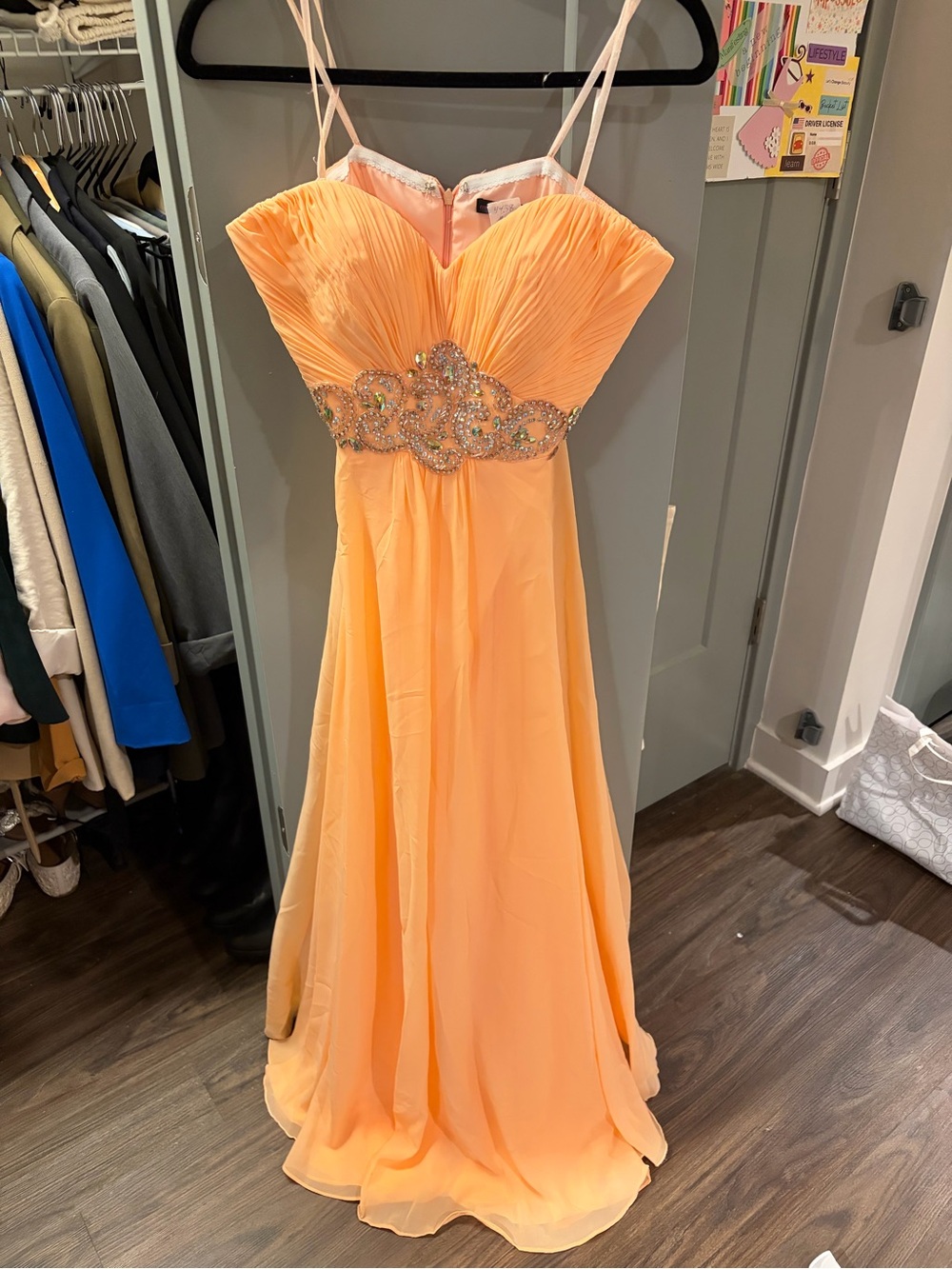 Peach Beaded Bodice Evening Gown